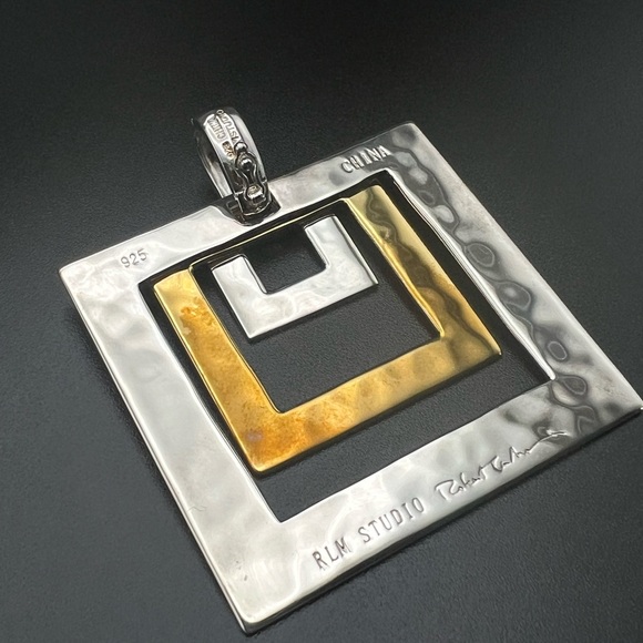 Robert Lee Morris RLM Studio Sterling 925 & Brass Modernist Square Pendant - Picture 5 of 10